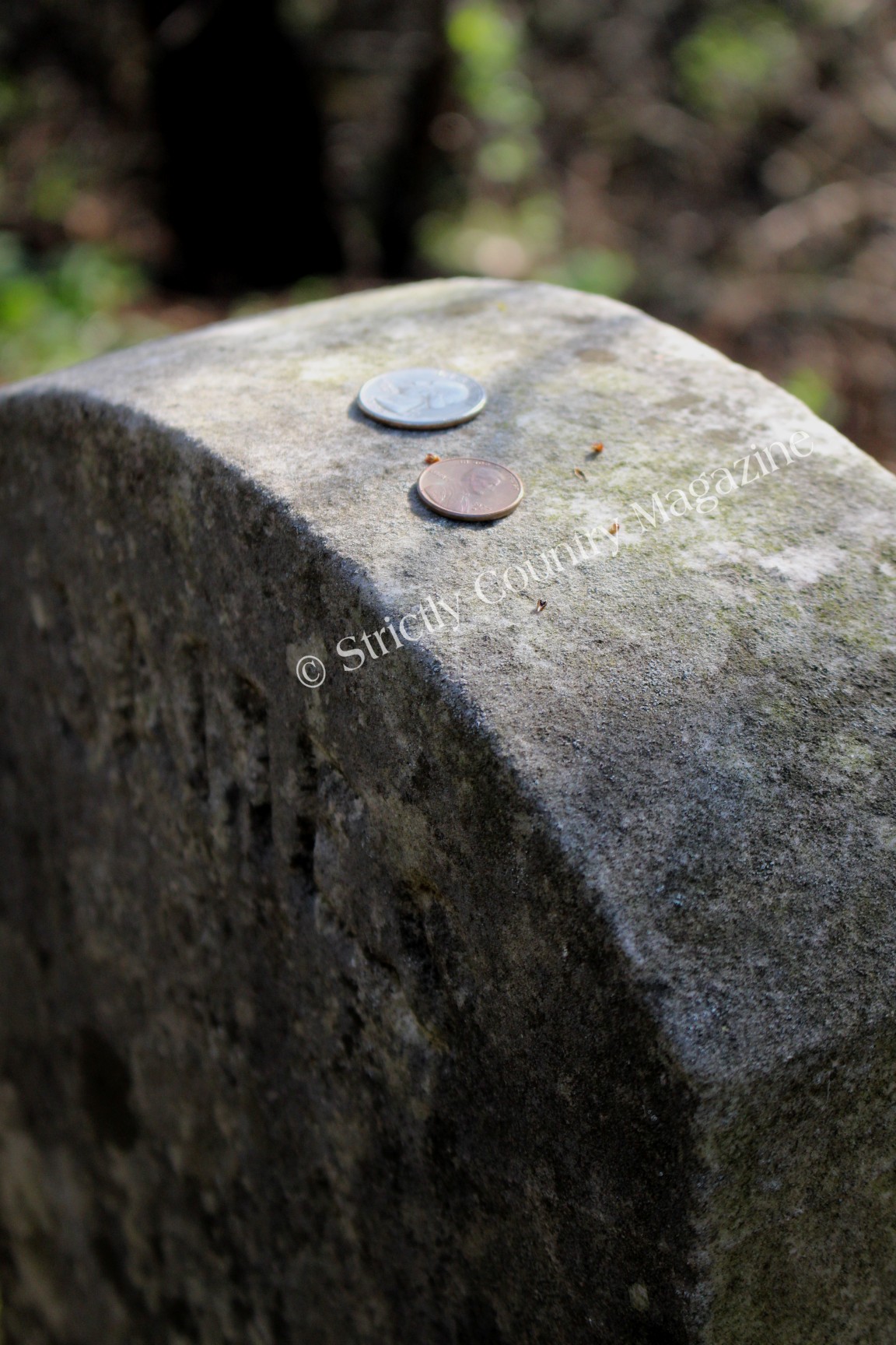 Strictly Country Magazine Copyright Coins On a Tombstone