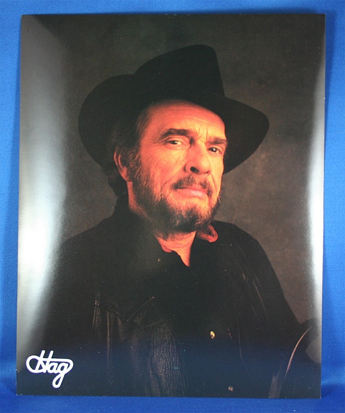 Merle Haggard - 8x10 color photograph black outfit and backdrop
