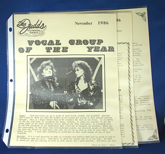 Judds - lot of 3 fan club newsletters from 1986