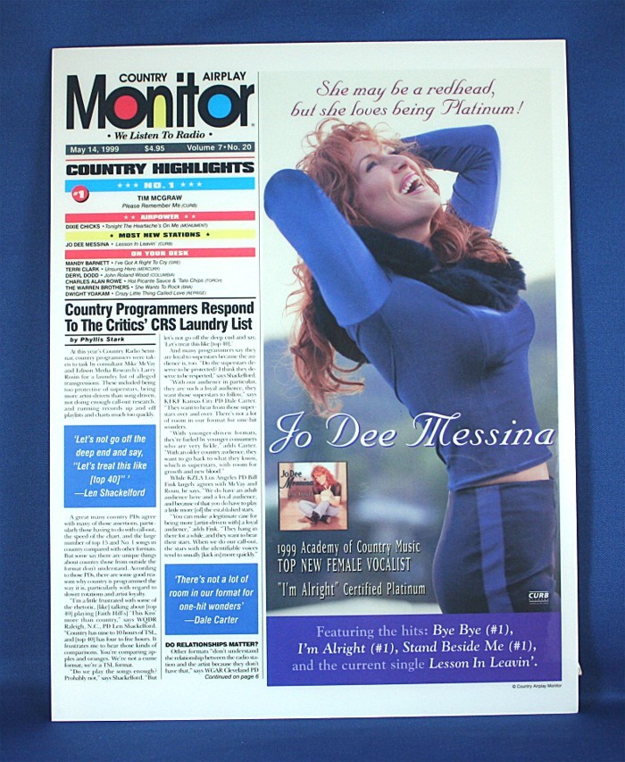 Jo Dee Messina - promo mini stand-up "Monitor" magazine card
